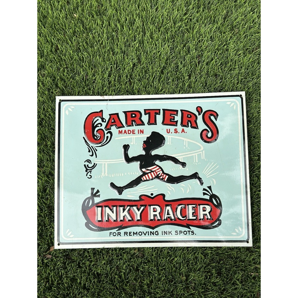 Vintage Carters Inky Racer Tin Sign Antique Advertising  Memorabilia 11.5x9"